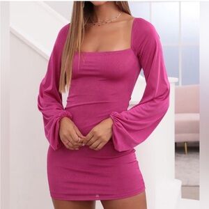 Lucy in the Sky Shantelle Mini Dress with Bell Sleeves and Square Neck